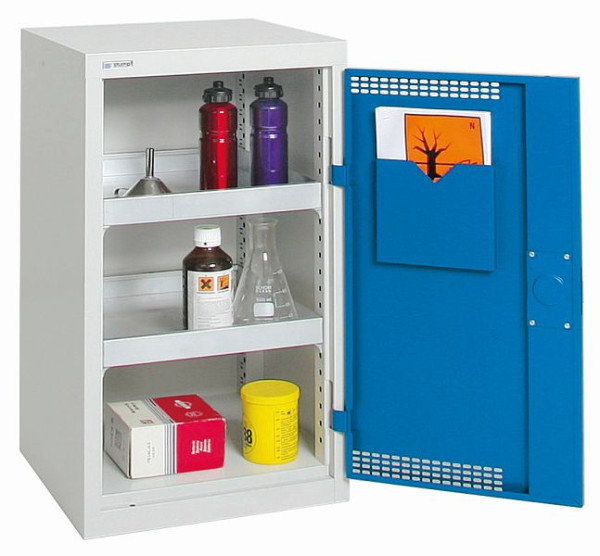 stumpf Umweltschrank und Gefahrstoffschrank mit Zwangsbelüftung, HxBxT 90x50x50 cm, 2 dichtgeschweißte Wannen, lichtgrau / lichtblau, 7591078