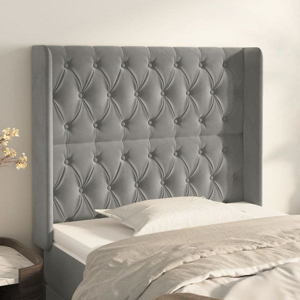vidaXL Kopfteil mit Ohren Hellgrau 103x16x118/128 cm Samt, 3119958