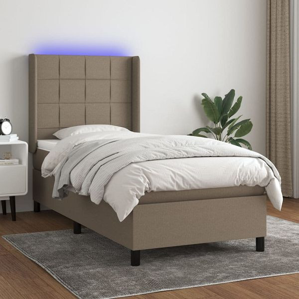 vidaXL Boxspringbett mit Matratze & LED Taupe 100x200 cm Stoff, 3138297