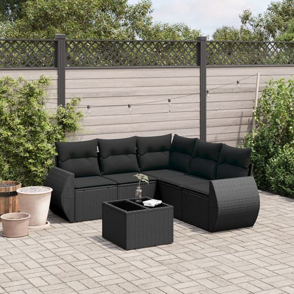 vidaXL 6-teilig Garten-Sofagarnitur mit Kissen Schwarz Poly Rattan, 3253692