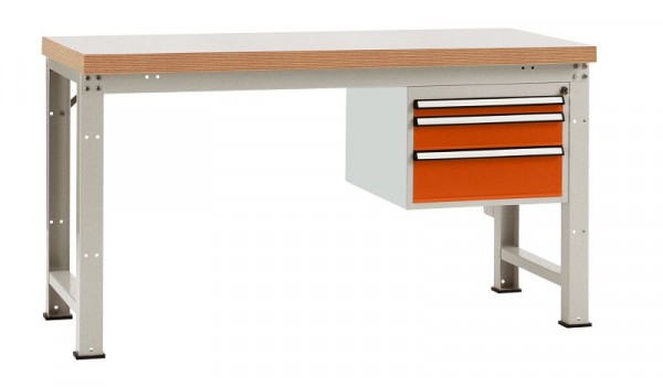 Manuflex Komplett-Werkbank Grund PROFI Standard mit Kunststoff-Platte, BxTxH = 1500 x 700 x 840 mm, Rotorange, WP5417.2001