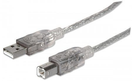 MANHATTAN Hi-Speed USB B Anschlusskabel, USB 2.0, Typ A Stecker - Typ B Stecker, 480 Mbps, 3 m, Silber, 340458