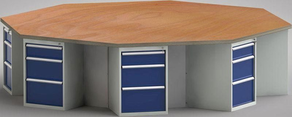 KLW PROFI-Werkbank in Achteckform (ERGO-Version) mit Buchen-Multiplexplatte in 8-Eck-Form 3259 x 3259 x 45 mm L x B x S, WP670E-1350M45-E8017
