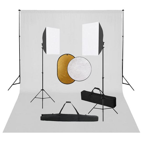 vidaXL Fotostudio-Set mit Softboxen, Hintergrundsystem und Reflektor, 3067056