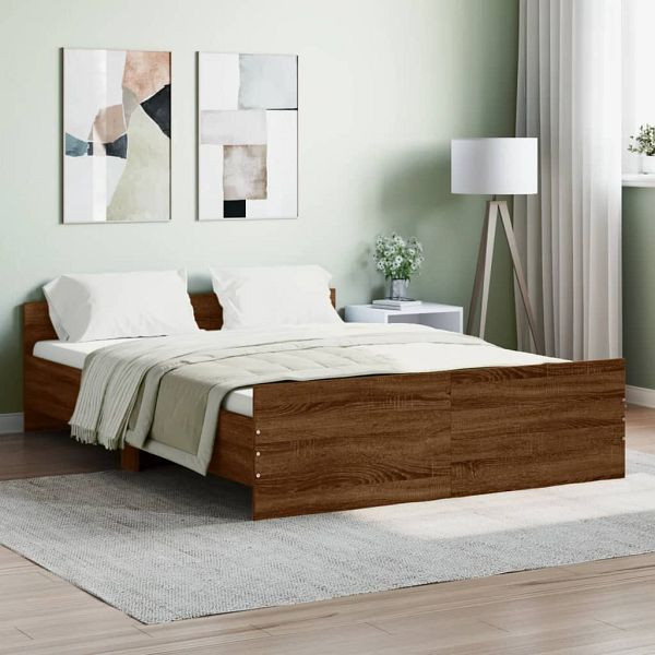 vidaXL Bettgestell mit Kopf- und Fußteil Braun Eiche-Optik 140x190 cm, 3203788