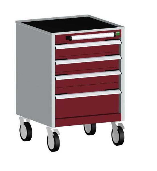bott cubio Schubladenschrank mobil bestückt mit 4 Schubladen BxTxH: 525 x 525 x 780 mm, RAL 7035/3004, 40402109.24V