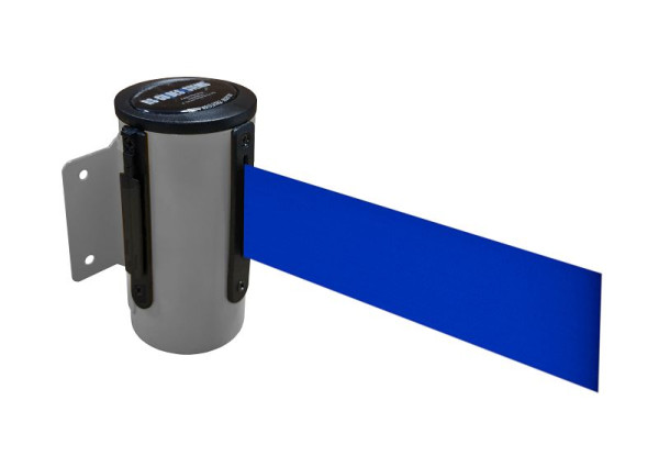 RS-GUIDESYSTEMS Absperrband Wandmontage mit Gurt, Gehäuse: grau / Gurt: blau, Gurtbandlänge: 2.3 m, GLW 45-A/02-2.3