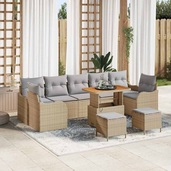 vidaXL Garten-Sofa-Set 10-teilig Beige Poly-Rattan, 3362252