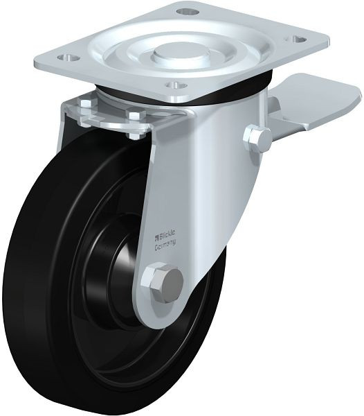 Blickle L-POEV 161K-ST Stahlblech-Lenkrolle, mittelschwere Ausführung, mit Anschraubplatte & Feststeller, Elastik-Vollgummi, Schwarz, 850605