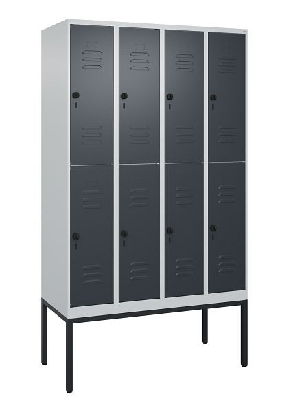 C+P Doppelstöckiger Spind Classic PLUS, Gestell, 4 Abteile, 2120x1200x500mm, 7035/7016, Drehriegel, 0803307-40 S10008