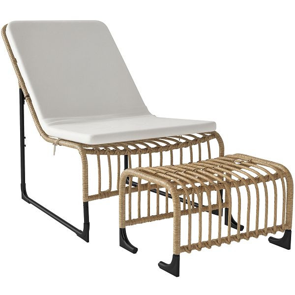 Outsunny Rattan Relaxsessel mit Fußhocker UV-beständig Gartensessel mit Kissen Bänder 65 x 93 x 80 cm Naturholz, 867-253V00CW