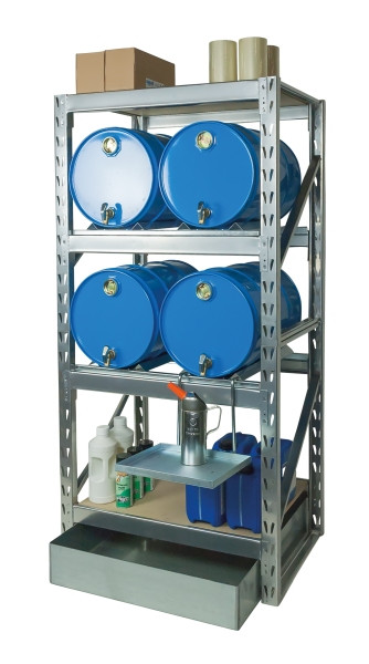 Rapid Abfüllplatz mit Auffangwanne für 4x 60 l und 2 Holzregalböden, 25 067