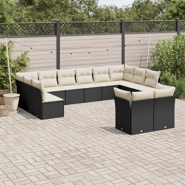 vidaXL 12-teilig Garten-Sofagarnitur mit Kissen Schwarz Poly Rattan, 3218426
