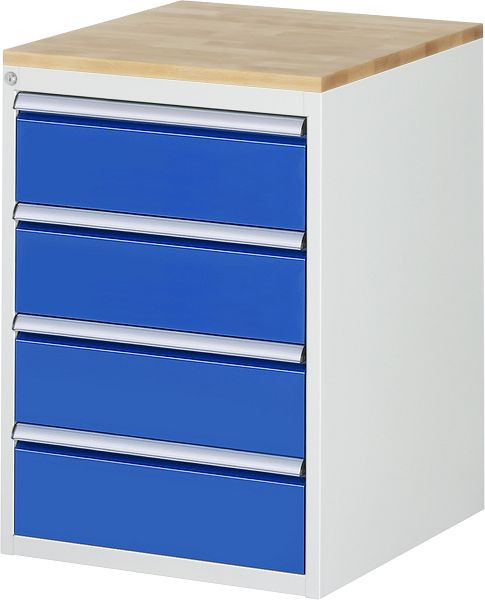 RAU Schubladenschrank Serie 7000, Buche-Massiv-Arbeitsplatte, 4 x Schublade-Größe-L 4xH180 mm, 580x825x650 mm, 03-L5.1A-B.11