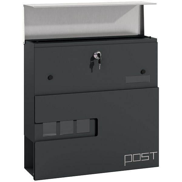 HOMCOM Briefkasten, Wandmontage, Abschließbar, Sichtfenster, Stahl, Grau, B80-017V01CG