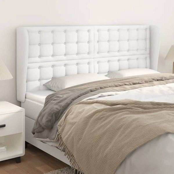 vidaXL Kopfteil mit Ohren Weiß 183x23x118/128 cm Kunstleder, 3118059