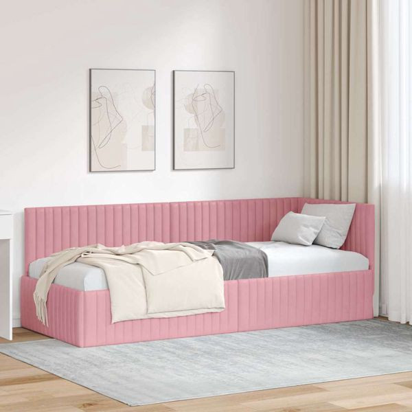 vidaXL Eckbettgestell mit Kopfteil Rosa 80 x 200 cm Samt, 42016249