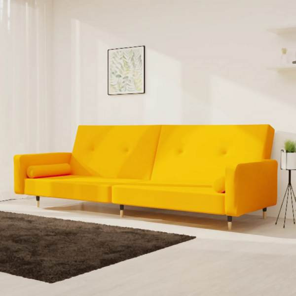vidaXL Schlafsofa 2-Sitzer mit 2 Kissen Gelb Samt, 375753