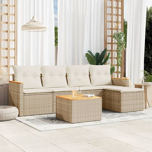 vidaXL 6-teilig Garten-Sofagarnitur mit Kissen Beige Poly Rattan, 3225925