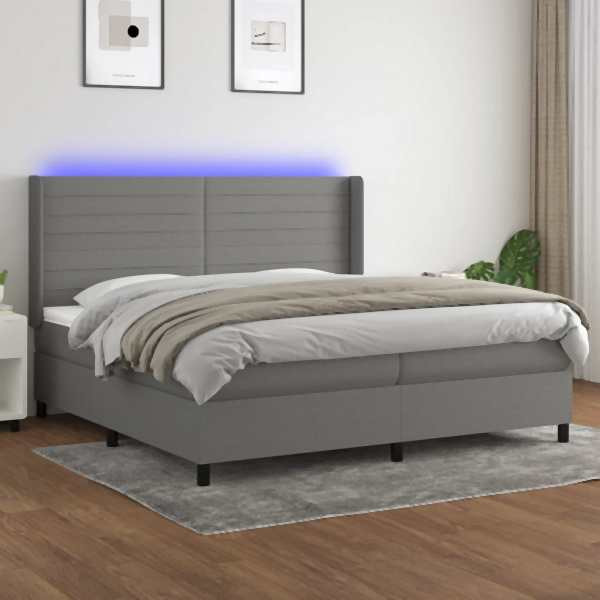 vidaXL Boxspringbett mit Matratze & LED Dunkelgrau 200x200 cm Stoff, 3138422