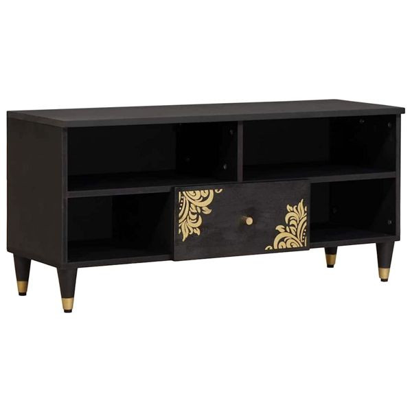 vidaXL TV-Schränk mit Regal Schwarz 100 x 33 x 46 cm Massivholz Mango, 4018824