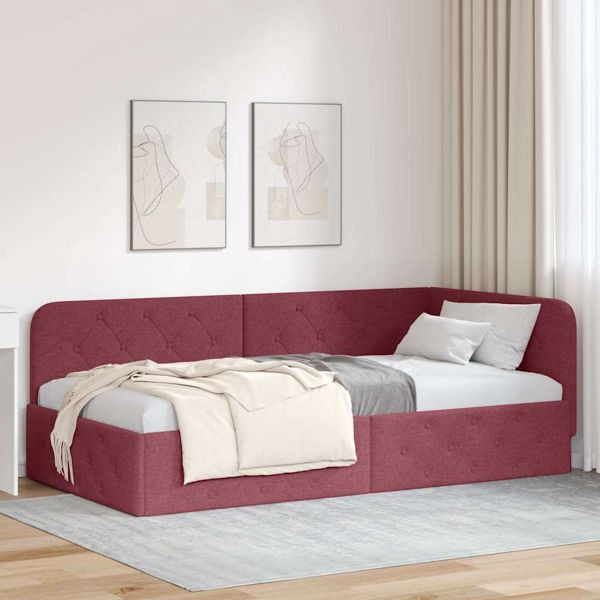 vidaXL Eckbettgestell mit Kopfteil Weinrot 90 x 190 cm Stoff, 42016490