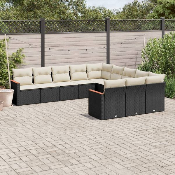 vidaXL 11-teilig Garten-Sofagarnitur mit Kissen Schwarz Poly Rattan, 3258829