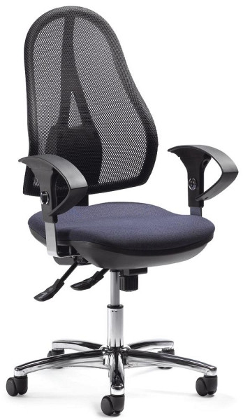 Deskin Bürodrehstuhl COMFORT NET DELUXE inkl. Armlehnen, Armlehnen höhenverstellbar, Fußkreuz verchromt, Bezug Stoff Basic G, Farbe dunkelblau, 254675