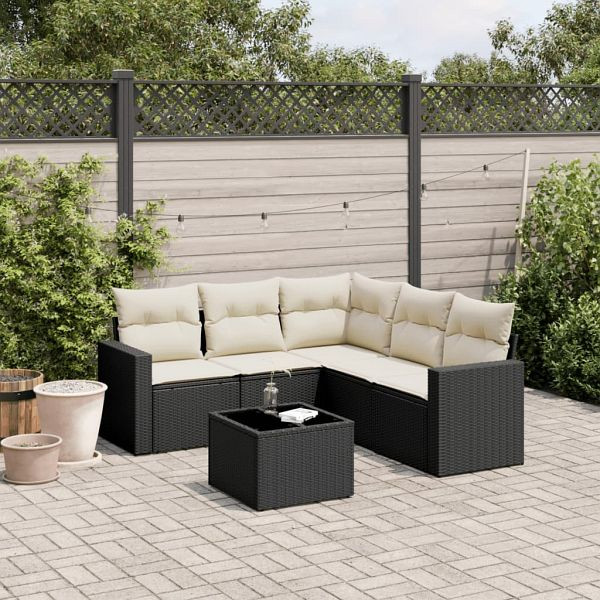 vidaXL 6-teilig Garten-Sofagarnitur mit Kissen Schwarz Poly Rattan, 3251293