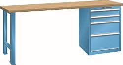 LISTA Werkbank 27x36E (BxTxH) 1500x750x840mm Multiplex KEY Lock, 4 Schubladen, Farbe: Lichtblau, 59.039.010