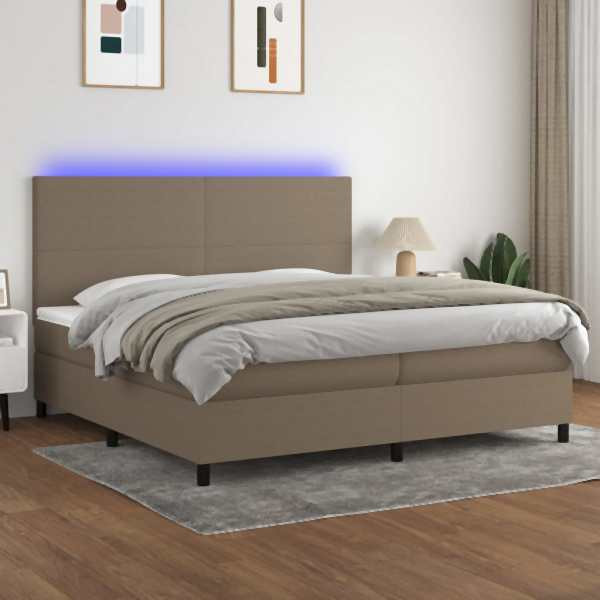 vidaXL Boxspringbett mit Matratze & LED Taupe 200x200 cm Stoff, 3134745