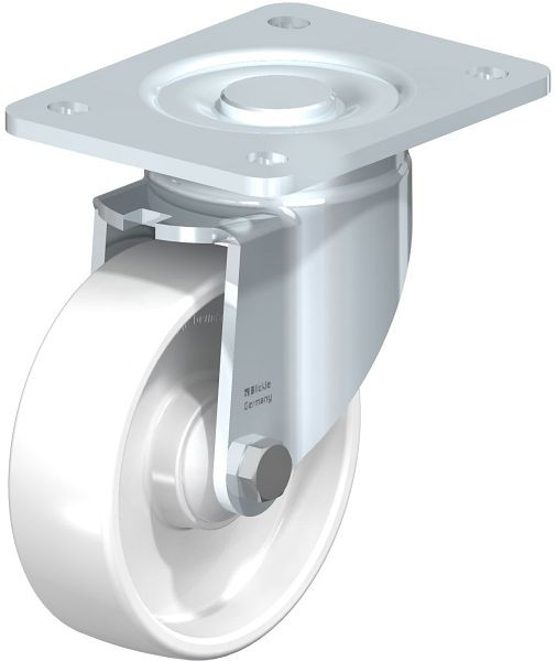 Blickle LH-PO 125K-3 Stahlblech-Lenkrolle, Schwerlast-Ausführung, mit Anschraubplatte, Polyamid, Weiß, 14886