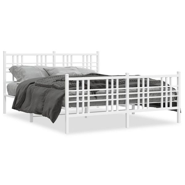 vidaXL Bettgestell mit Kopf- und Fußteil Metall Weiß 150x200 cm, 376393