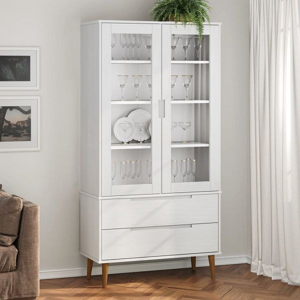 vidaXL Vitrinenschrank MOLDE Weiß 90x35x175 cm Massivholz Kiefer, 350544