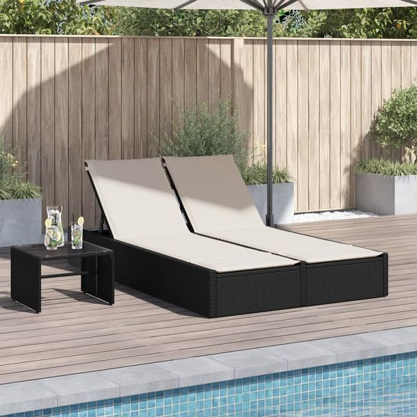 vidaXL Doppel-Sonnenliege mit Kissen Schwarz Poly Rattan, 368628