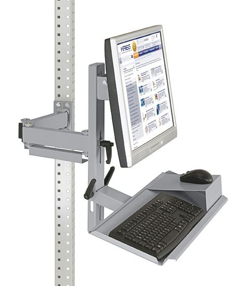 Manuflex Ergonomie Monitorträger für UNIVERSAL und PROFI mit Tastatur- und Mausfläche, VESA-Adapter 75 mm, Alusilber, ZB3627.9006