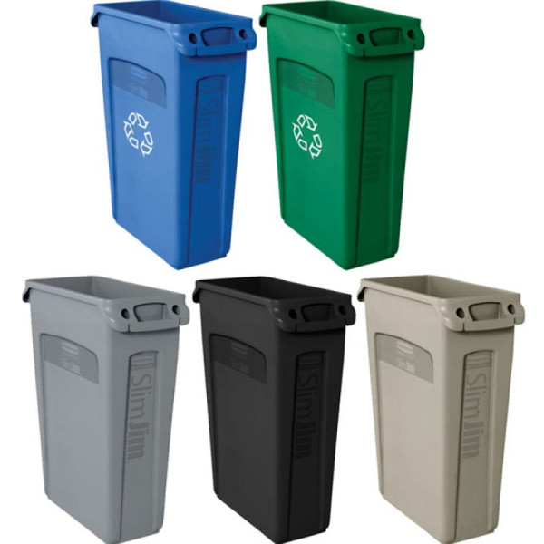 Stein HGS Abfallbehälter -Slim Jim- Rubbermaid mit Lüftungskanälen, 60 Liter / schwarz, 635 x 558 x 279 mm, 36796