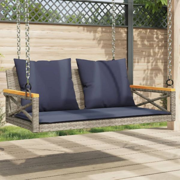 vidaXL Hängebank mit Kissen Grau 109x62x40 cm Poly Rattan, 368159