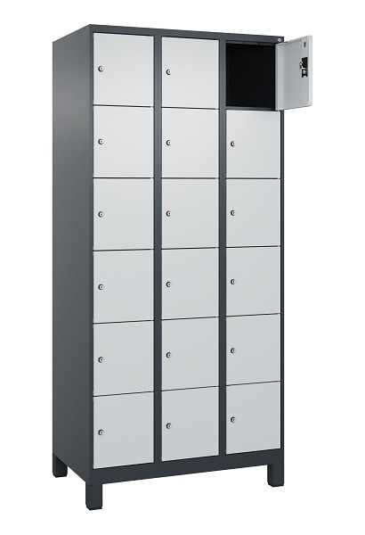 C+P Schließfachschrank Evolo PLUS, mit Füßen, 18 Fächer, 1950x900x500mm, 7016/7, Frontfarbe RAL 7035 Lichtgrau, 049010-306 S10017