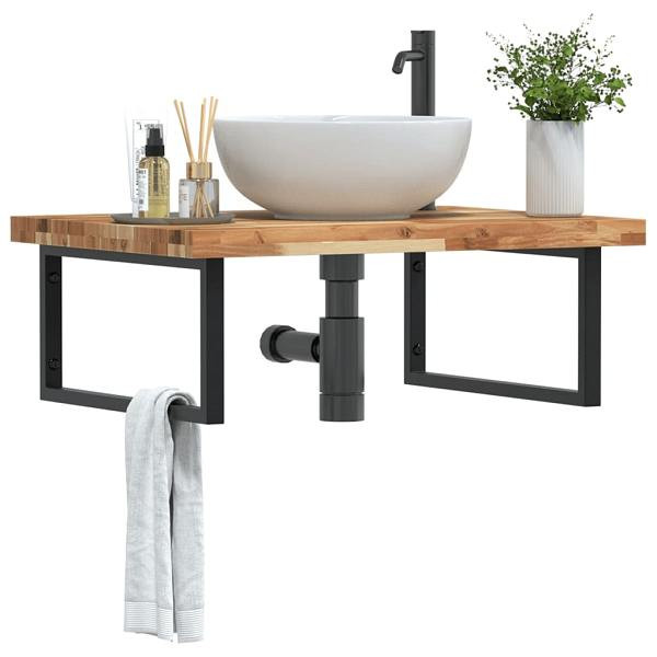 vidaXL Waschbeckenregal Wandmontage Stahl und Akazienholz, 3302941