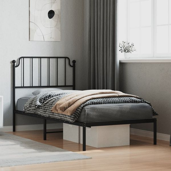 vidaXL Bettgestell mit Kopfteil Metall Schwarz 90x200 cm, 373880