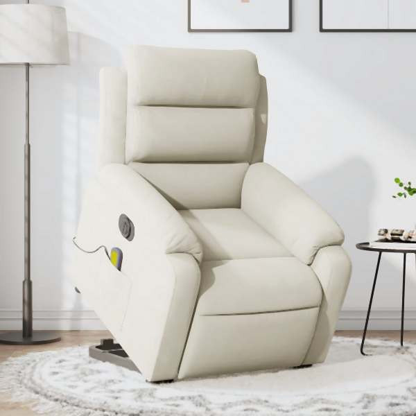 vidaXL Massagesessel mit Aufstehhilfe Elektrisch Creme Samt, 3205134