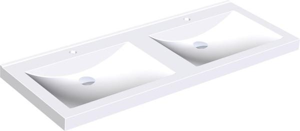 KWC Doppelwaschtisch, Quadro, Miranit, 1400x125x530 mm, Mulden rechteckig, mit Armaturenbohrung 35 mm (D), 2000090013