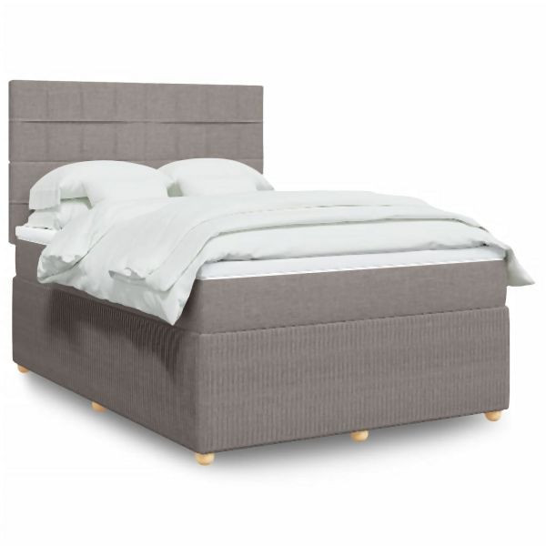 vidaXL Boxspringbett mit Matratze Taupe 160x200 cm Stoff, 3292111