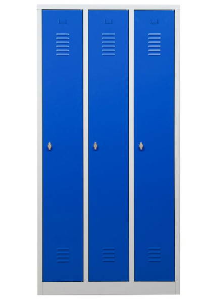 Gürkan Garderobenschrank, 50 x 90 x 180 cm, Lichtgrau, Enzianblau, Vorhangschloss, Hutboden & Kleiderhaken, WRC/3.1890, 105300