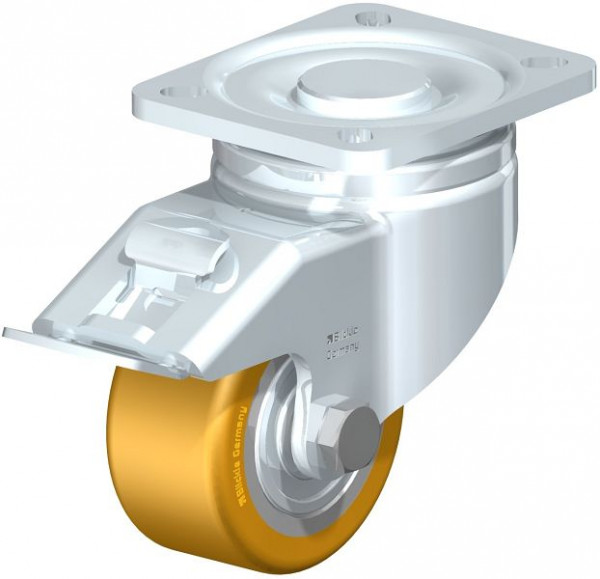 Blickle LH-VSTH 80K-FI Stahlblech-Lenkrolle, Schwerlast-Ausführung, mit Anschraubplatte & Feststeller, Blickle Extrathane®, Hellbraun, 753969