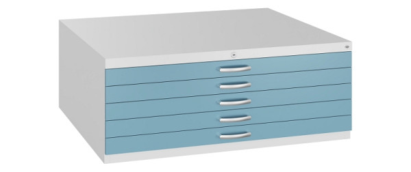 C+P Flachablageschrank Serie 7100_7200, H420xB1100xT765mm, 9016/0010, 5 Schubladenblenden doppelwandig, 7100-000 S10350