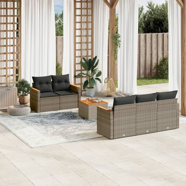 vidaXL 6-teilig Garten-Sofagarnitur mit Kissen Grau Poly Rattan, 3225787