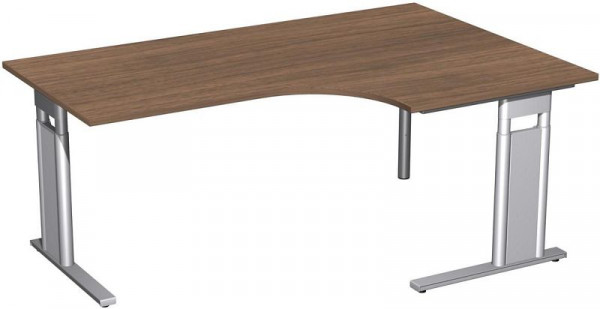 geramöbel PC-Schreibtisch rechts höhenverstellbar, C Fuß Blende optional, 1800x1200x680-820, Nussbaum/Silber, N-647309-NS
