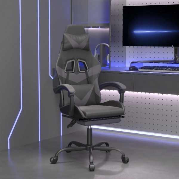 vidaXL Gaming-Stuhl mit Fußstütze Drehbar Schwarz & Grau Kunstleder, 349559